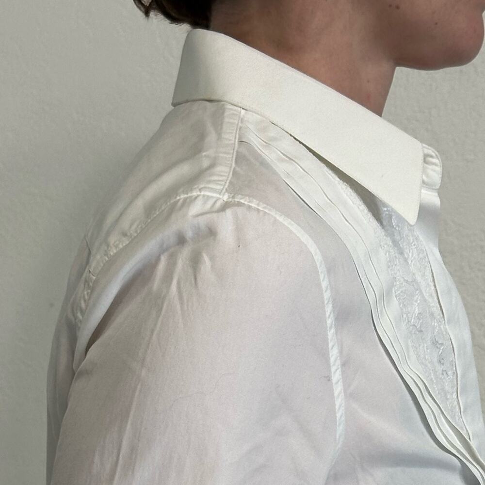 Dolce & Gabbana White Stretch Poplin Lace Tuxedo Shirt IT 38 US 2 Formal Dress - Picture 10 of 13